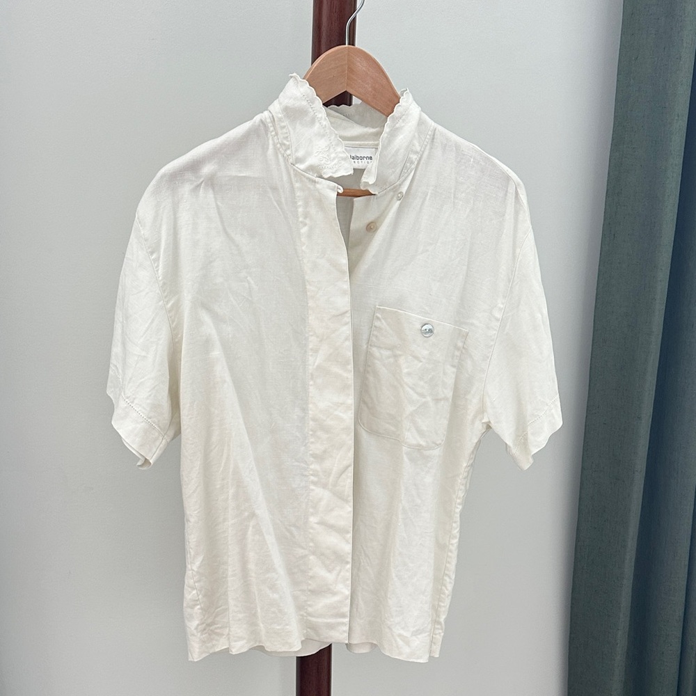 Liz Claiborne Cream Short Sleeve Button Down Shirt 12